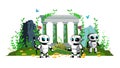 Robots in Greek Ruins, Ancient Future Blended, vector design Generative AI Royalty Free Stock Photo