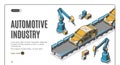 Robots hands assemble car on conveyor belt process