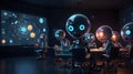 Robots Having Conference Meeting in Dark Room Royalty Free Stock Photo
