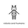 Robots and humans icon. Trendy modern flat linear vector Robots