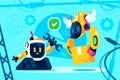 Robots illustration in flat cartoon style Royalty Free Stock Photo