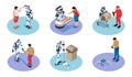 Robots isometric mini-compositions set Royalty Free Stock Photo