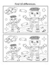 Robots on Mars. Exploring outer space. Difference game and coloring page.