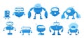 Robots mascot set. Different types for all tasks. Smart artificial intelligence character. Cartoon vector flat