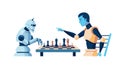 Robots Playing Chess AI Strategy Concept, vector design Generative AI Royalty Free Stock Photo
