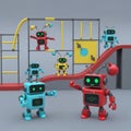 Robots playing on a colorful playground with slides and climbing structures Royalty Free Stock Photo