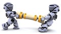 Robots pulling on a christmas cracker