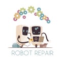 Robots Repair Cartoon Composition
