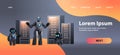 robots in server room big cloud data analysis artificial intelligence technology concept full length horizontal Royalty Free Stock Photo