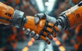 Robots shaking hands. The concept of artificial intelligence. Generative Ai