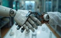 Robots shaking hands. The concept of artificial intelligence. Generative Ai