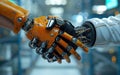 Robots shaking hands. The concept of artificial intelligence. Generative Ai