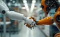 Robots shaking hands. The concept of artificial intelligence. Generative Ai