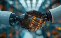 Robots shaking hands. The concept of artificial intelligence. Generative Ai