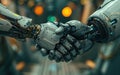 Robots shaking hands. The concept of artificial intelligence. Generative Ai