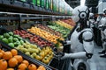 Robots sorting fruits and vegetables in distribution center, showcasing efficiency and technology in agriculture Royalty Free Stock Photo