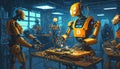 Robots Trading Bitcoin in Futuristic Office
