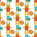 Robots transformer androids cartoon toys character robotics machine cyborg vector seamless pattern background