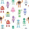 Robots and transformers toys for kids seamless pattern vector cartoon illustration.