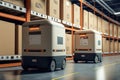 Robots transport parcels in an automated warehouse. Generative AI