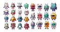 Robots vector cartoon set. Robotics for kids in hand drawn style, children assets of cute machines for design and Royalty Free Stock Photo