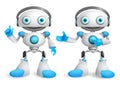 Robots vector character set. Friendly mascot robot design element