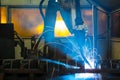 Robots welding in a car factory Royalty Free Stock Photo