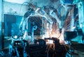 Robots welding in a car factory Royalty Free Stock Photo