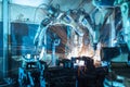 Robots welding in a car factory Royalty Free Stock Photo