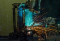 Robots welding movement in a car manufacturing factory Royalty Free Stock Photo