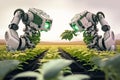 robots working on agricultural field. smart farming, farm automation