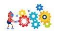 Robots Working with Colorful Interlocking Gears, vector design Generative AI Royalty Free Stock Photo