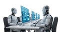 Robots Working at Computers: Futuristic Office Royalty Free Stock Photo