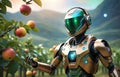 Robots working on future farms, showcasing the power of future humanoid robots, AI generation