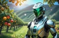 Robots working on future farms, showcasing the power of future humanoid robots, AI generation