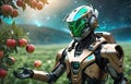 Robots working on future farms, showcasing the power of future humanoid robots, AI generation