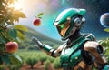 Robots working on future farms, showcasing the power of future humanoid robots, AI generation