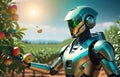 Robots working on future farms, showcasing the power of future humanoid robots, AI generation