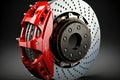 Robust brake discs with red pad for brake repair