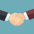 Robust handshake of businessmen. Business team, agreement and big deal vector flat concept