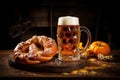 Robust Octoberfest beer pretzel. Generate Ai Royalty Free Stock Photo