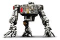 Robust one-legged invalid robot made of recycled metal, isolated, AI generated image