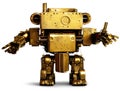 Robust robot made of recycled metal brass, gold, isolated, AI generated image