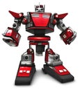 Robust robot made of recycled car metal and plastic parts, isolated, AI generated image Royalty Free Stock Photo