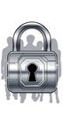 Robust silver padlock safeguarding human silhouettes symbolizing data privacy and digital security Royalty Free Stock Photo