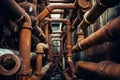 Robust Stack of rusty orange pipes. Generate ai