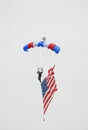 ROC Rochester Airshow skydiver with USA flag Royalty Free Stock Photo