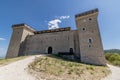 The Rocca Albornoziana overlooking the historic center of Spoleto, Italy, on a sunny day