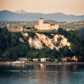 Rocca di Angera castle square format Lake Maggiore sunset Lombardy region Italy Royalty Free Stock Photo