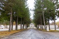 Cemetery of the village with the tree entrance, Roccaraso, Abruzzo, Italy. October 13, 2017